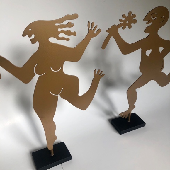 Gold Running Naked Couple Sculptures 12” High - Picture 2 of 8